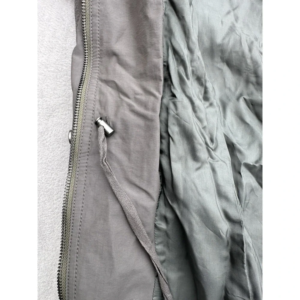 Eileen Fisher S Gray Organic Cotton Nylon A-Line Coat Jacket Drawstring Waist